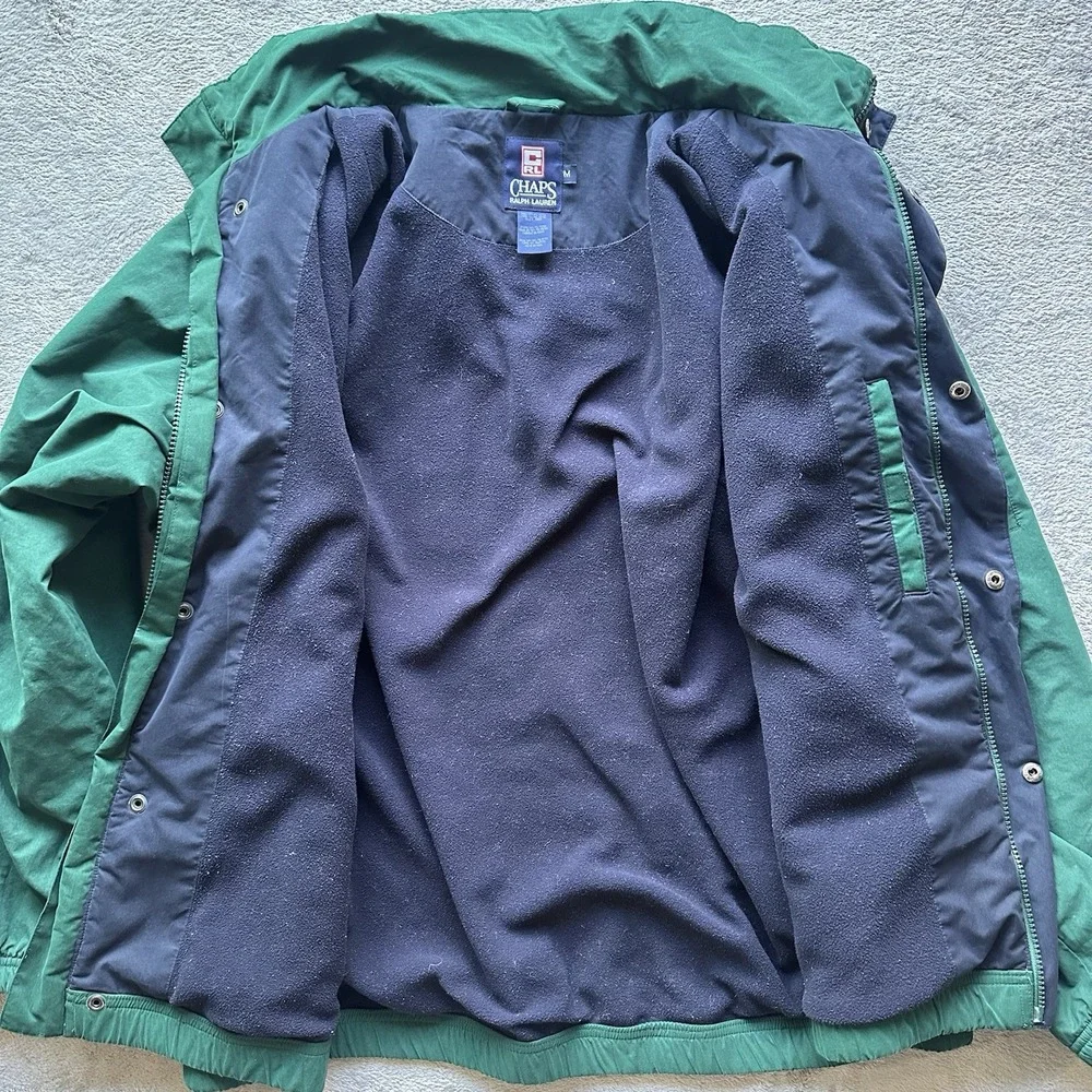 VTG Chaps Ralph Lauren Men's Green Fleece Lined Windbreaker Jacket M 90s Y2K‎